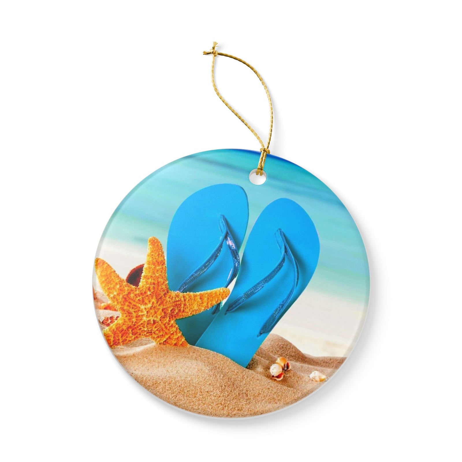 Flip Flop Christmas Ceramic Ornament - Coastal Holiday Decoration
