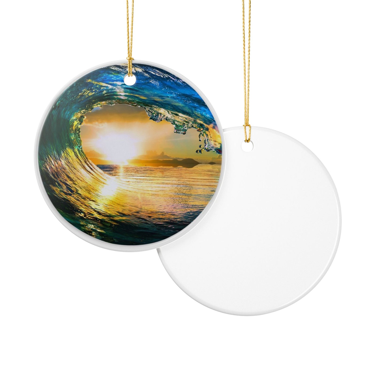 Wave's EmbraceCeramic Ornament - Coastal Holiday Decoration