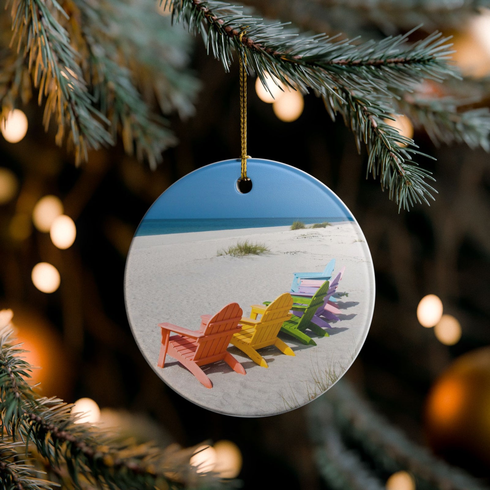Beach Chairs Ceramic Ornament - Coastal Holiday Decoration