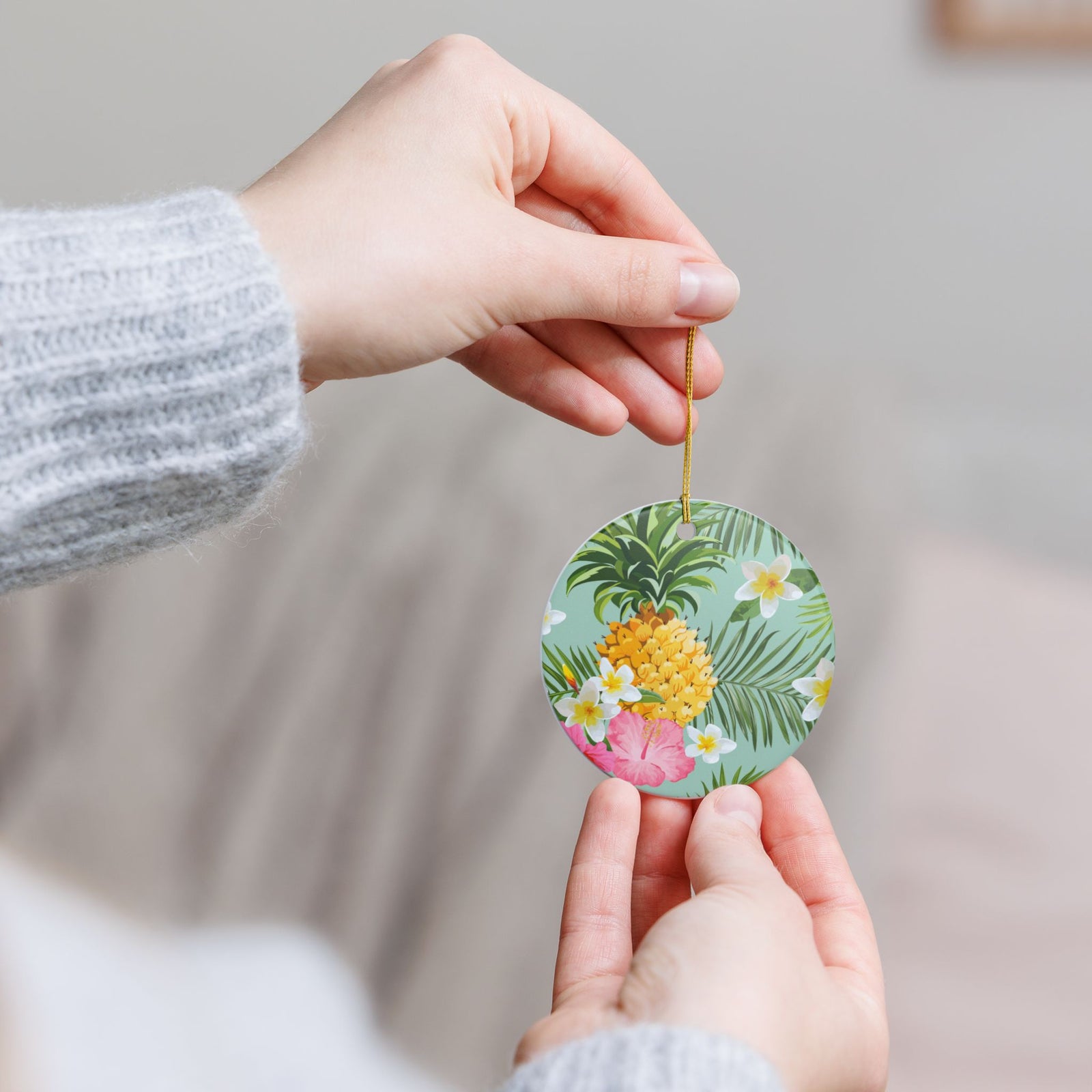 Tropical Pineapple Ceramic Ornament - Coastal Holiday Decoration