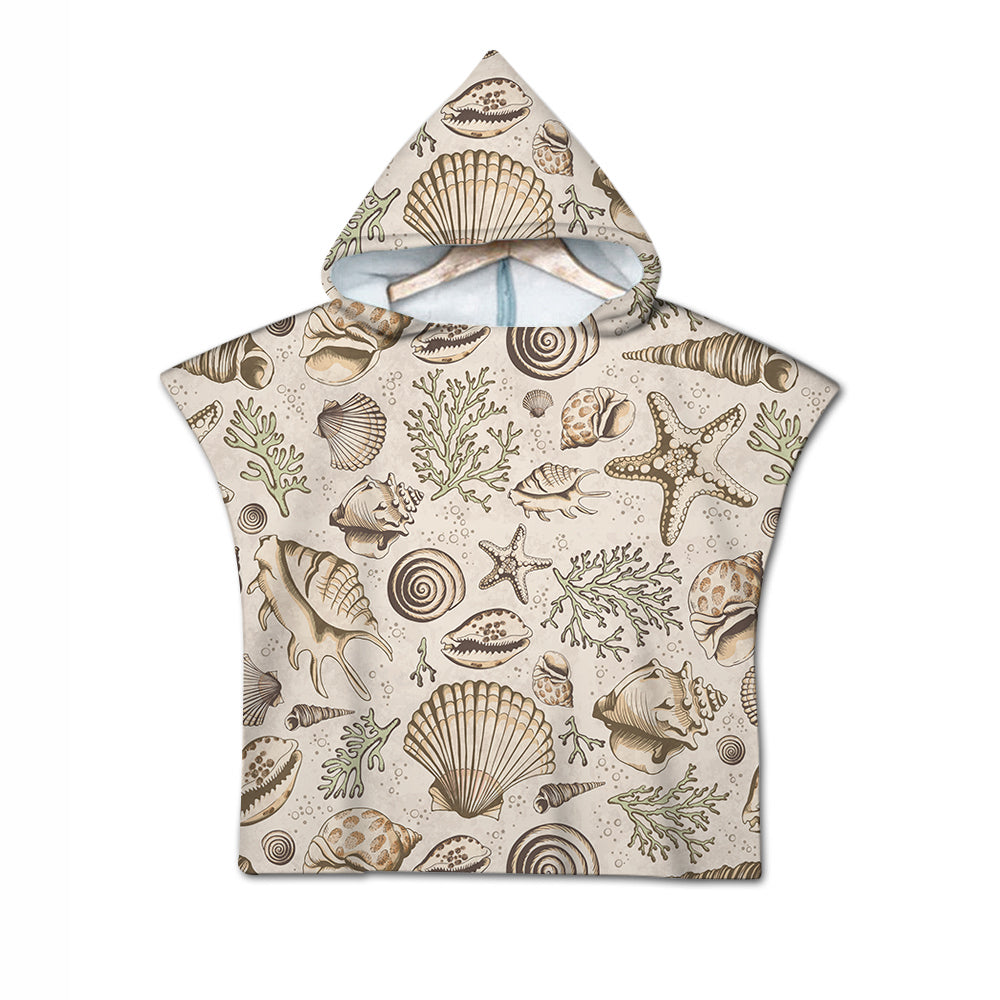 Brown Seashells Quick-Dry Hooded Poncho Towel