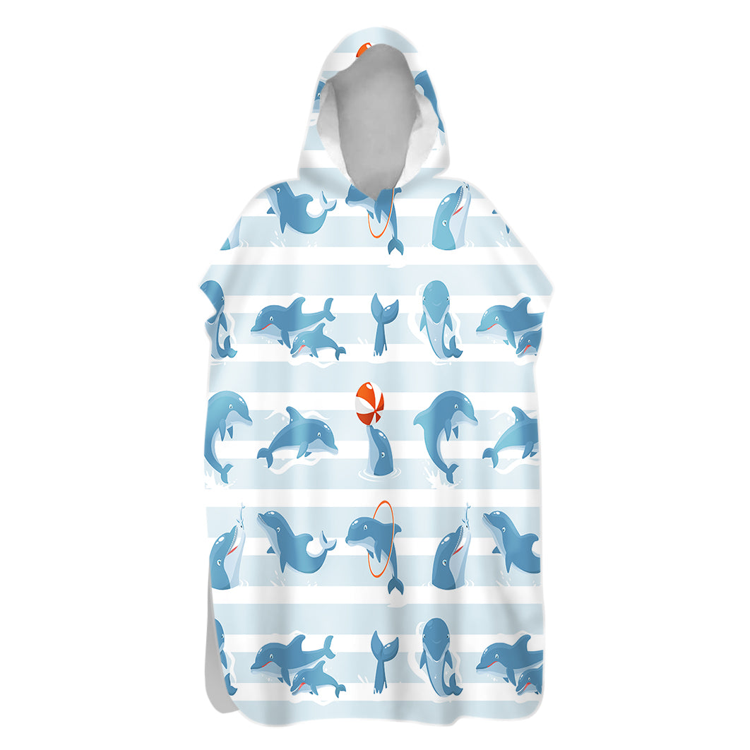 Hooded towel with dolphin pattern on a white background
