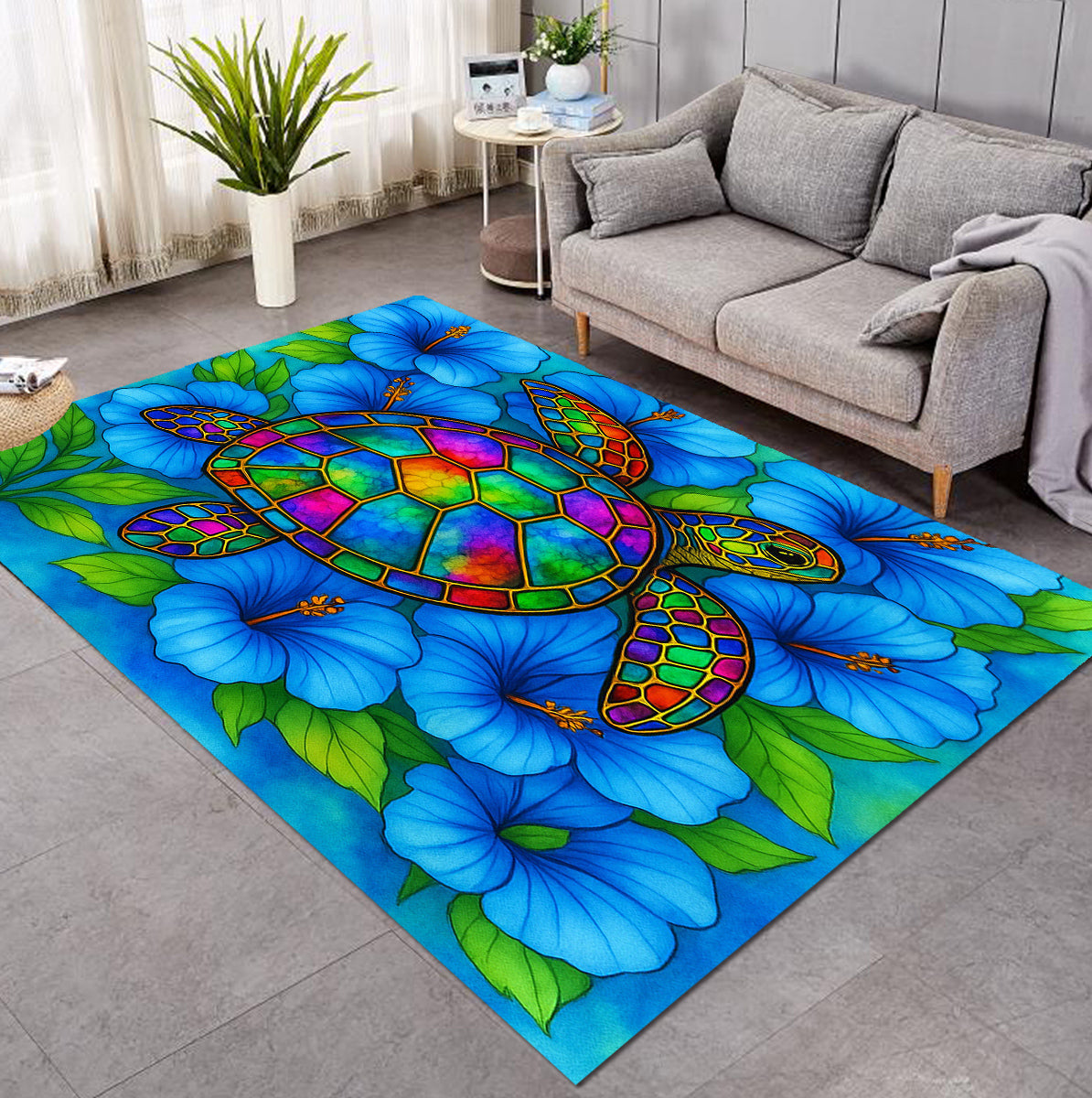 Hibiscus Sea Turtle Area Rug