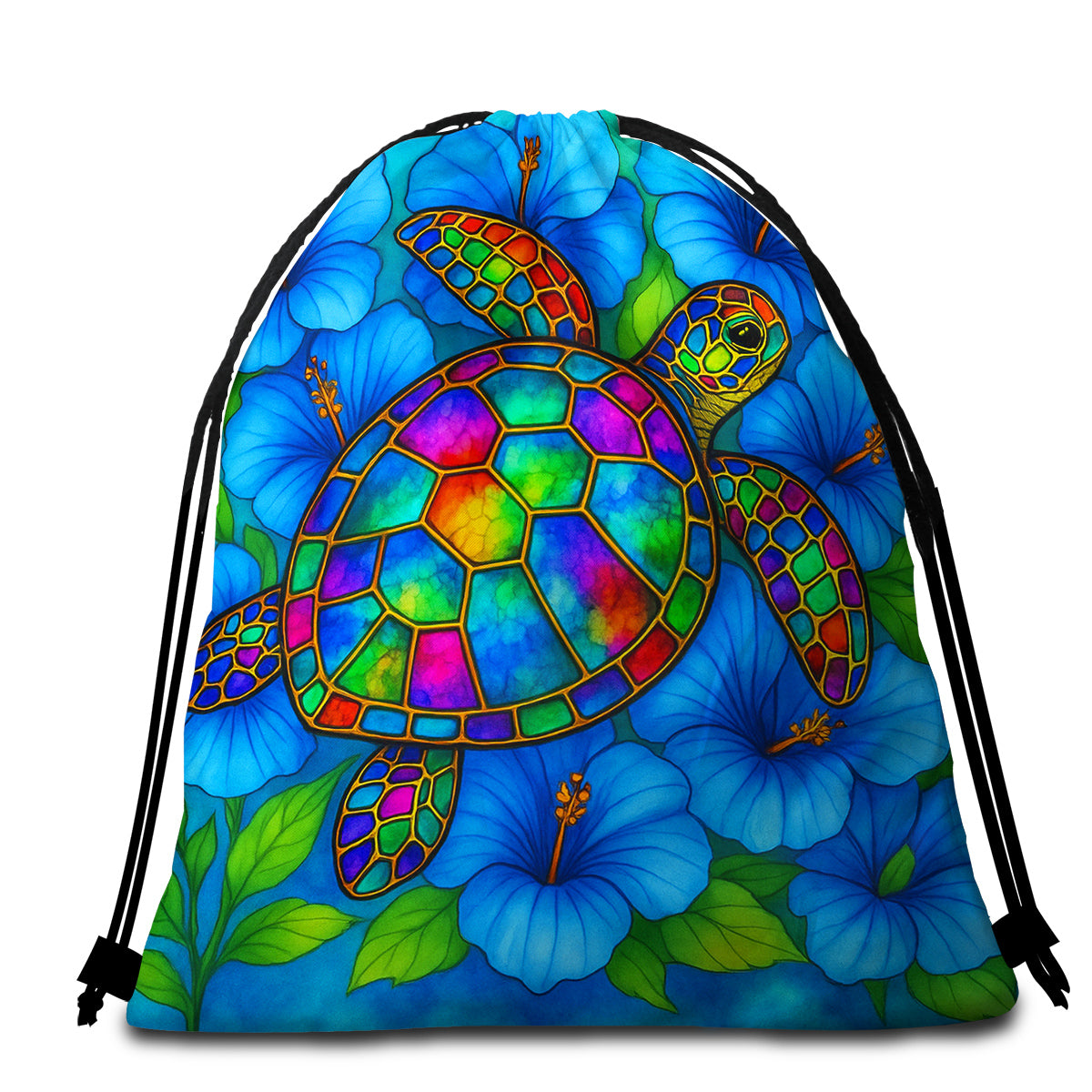 Hibiscus Sea Turtle Drawstring Bag