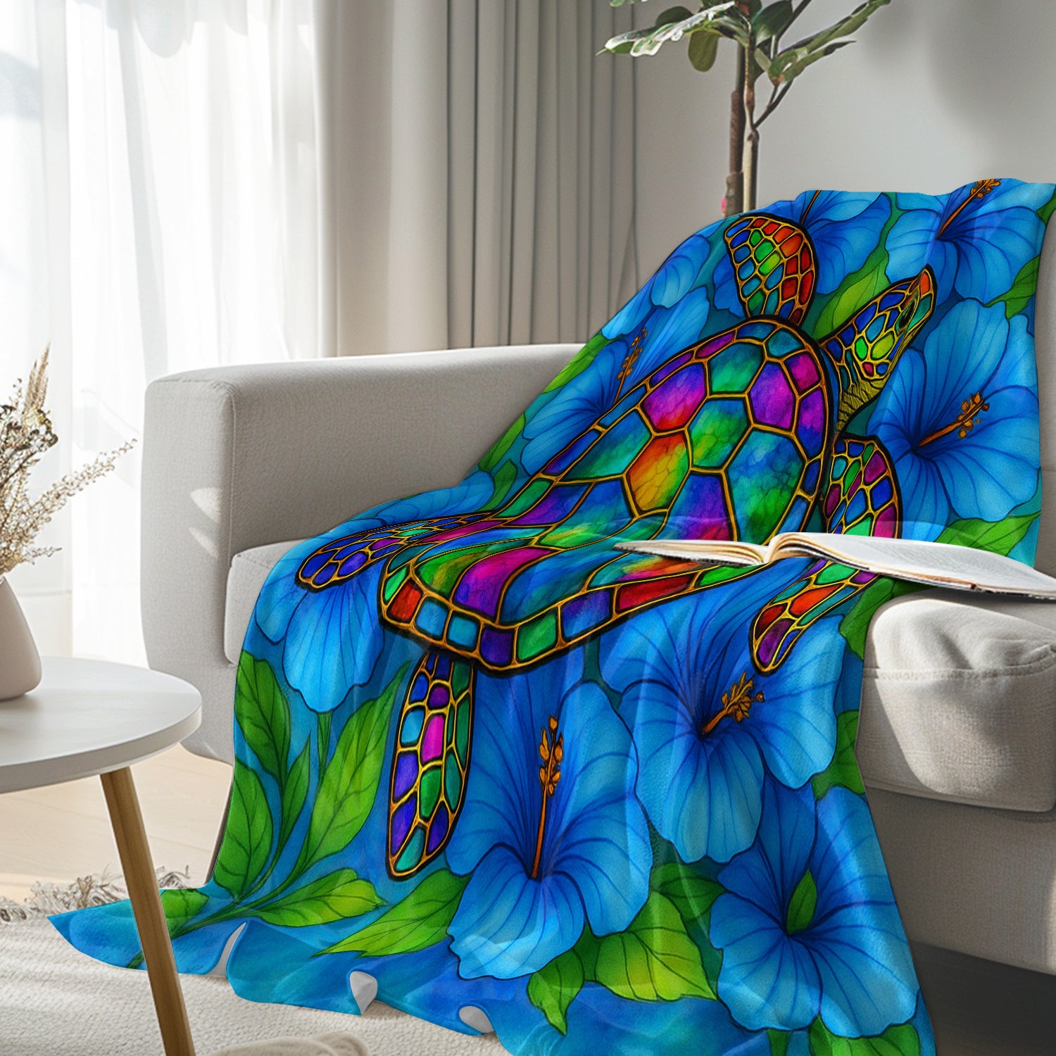 Hibiscus Sea Turtle Flannel Fleece Blanket