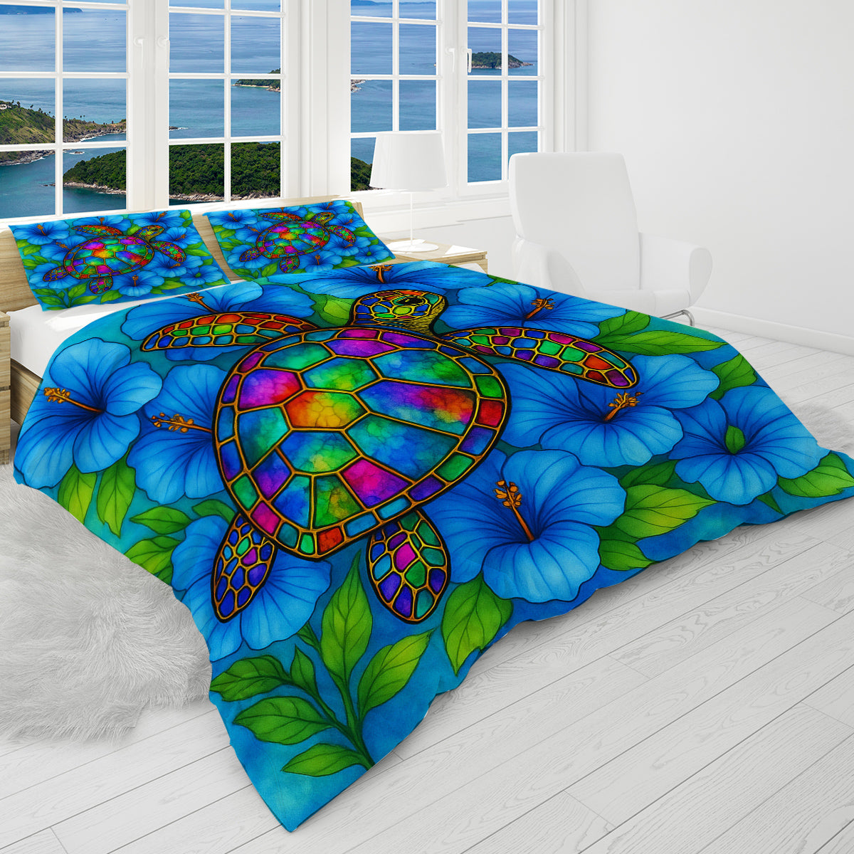 Hibiscus Sea Turtle Reversible Bedcover Set