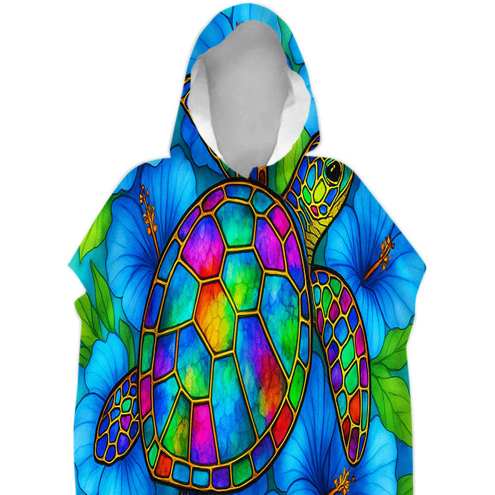 Hibiscus Sea Turtle Sand-Free Surf Poncho, Warm, Windproof, Changing Towel Hoodie
