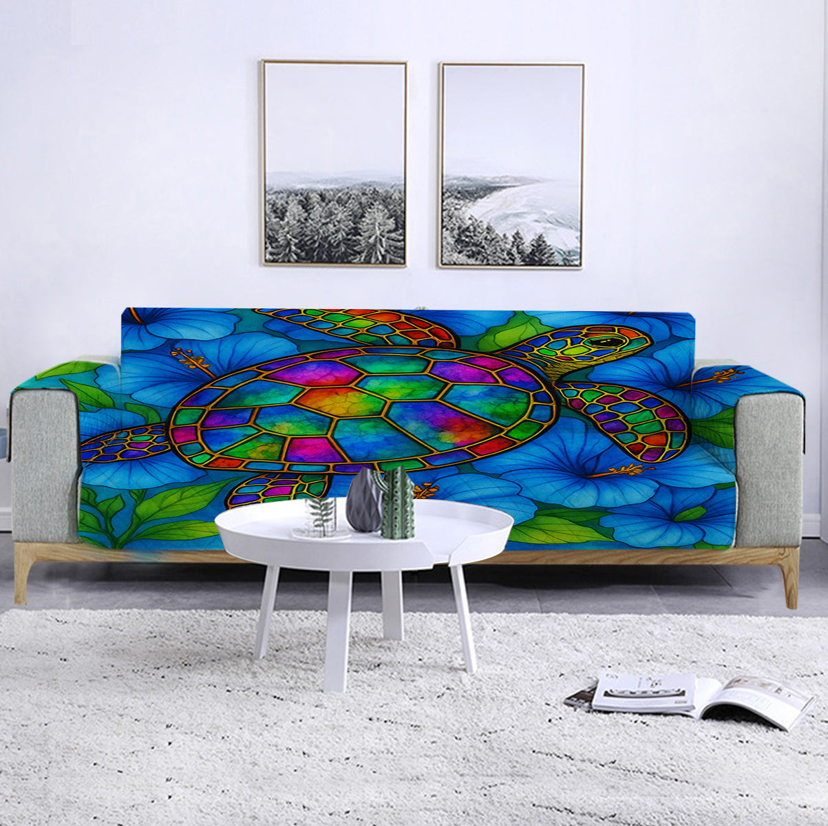 Hibiscus Sea Turtle Sofa Cover