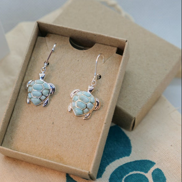 Caribbean Larimar Sea Turtle Jewelry Set