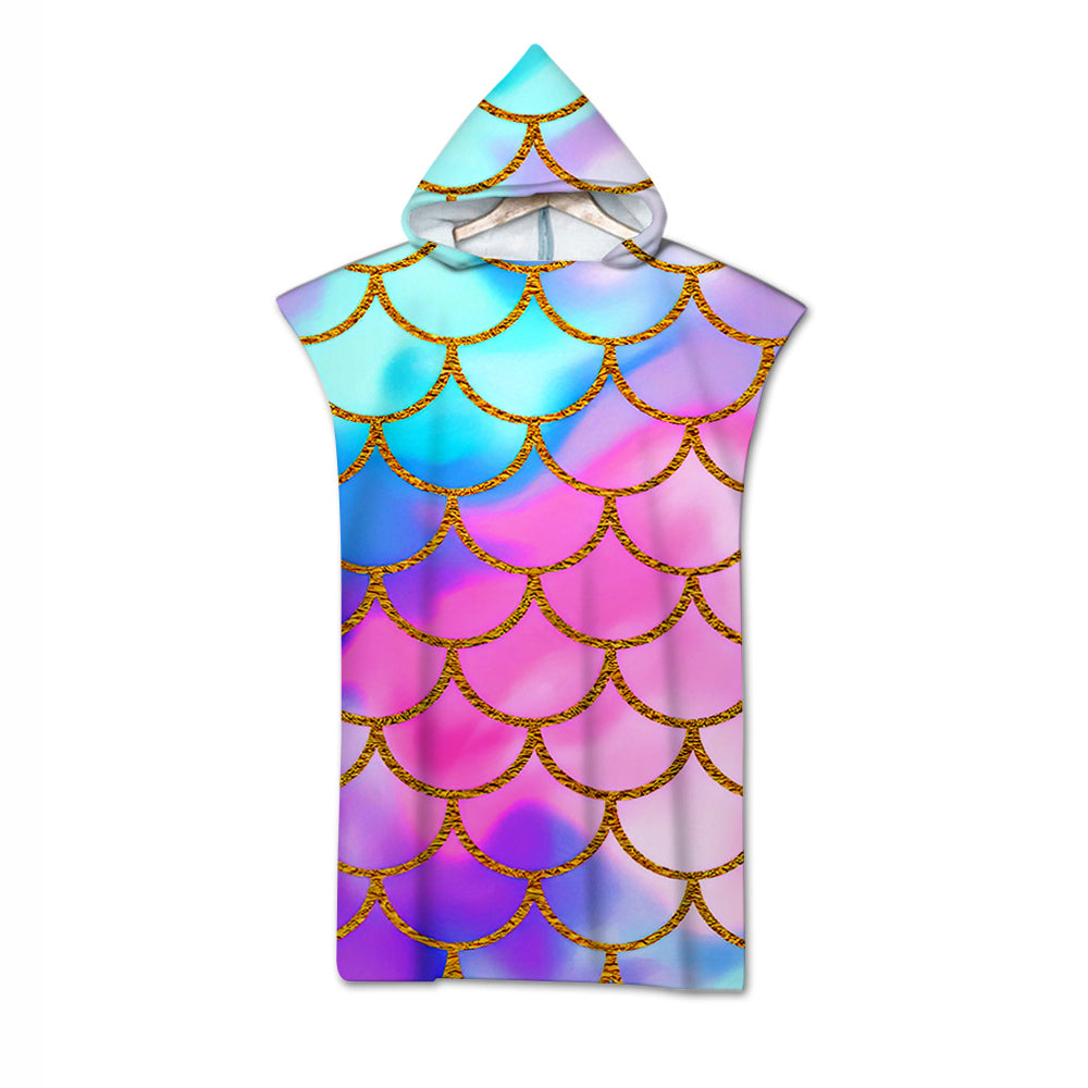 Mermaid Passion Quick-Dry Hooded Poncho Towel
