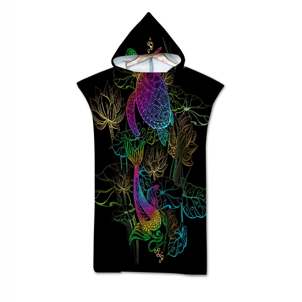Sea Turtle and Koi Quick-Dry Hooded Poncho Towel