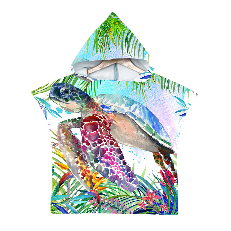 Tropical Sea Turtle Hooded Beach Poncho for Kids