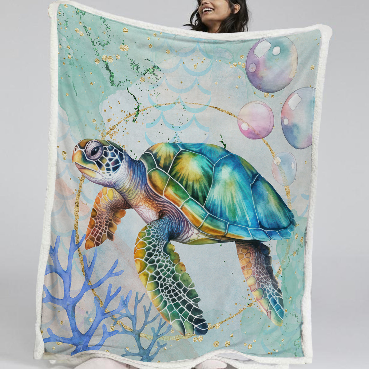 Dreamy Sea Turtle Soft Sherpa Blanket