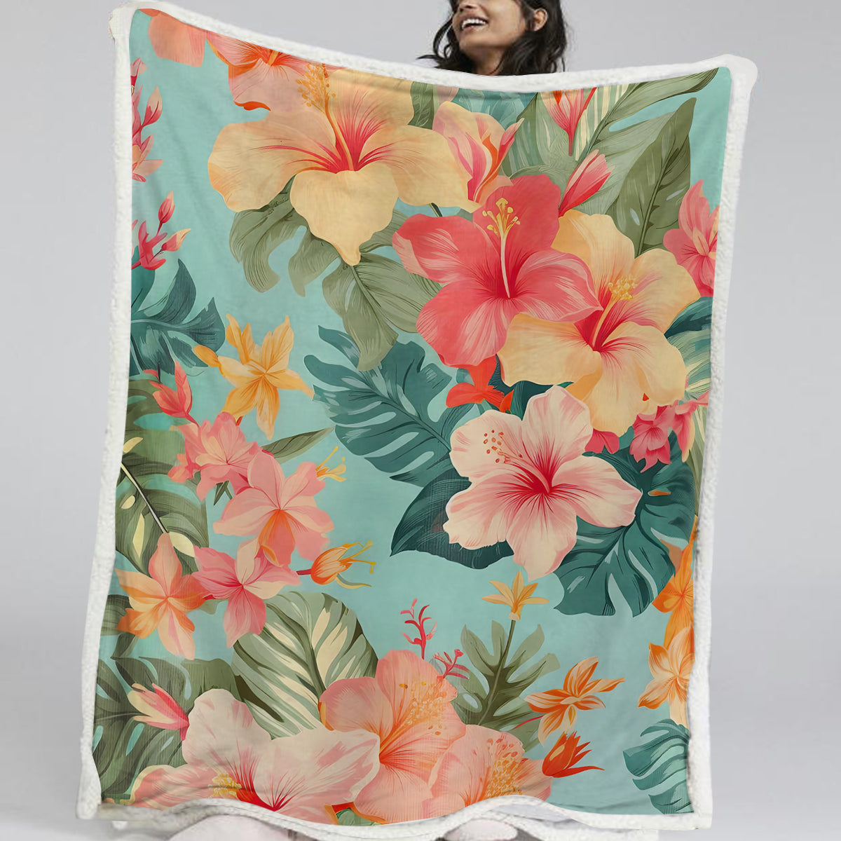 Hibiscus Passion Soft Sherpa Blanket