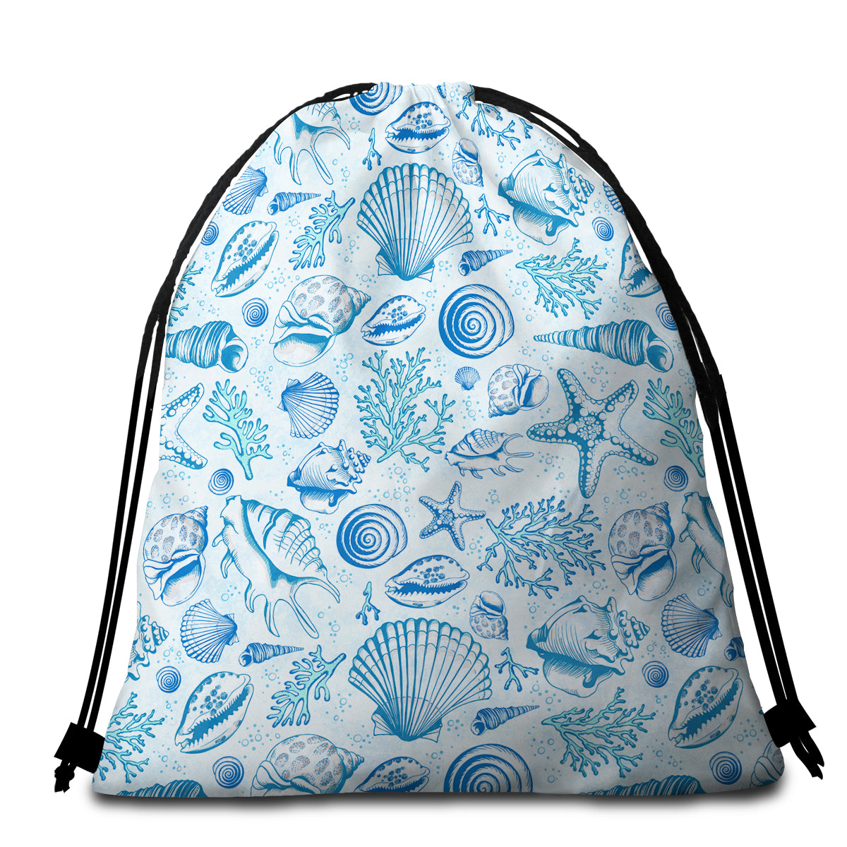 Blue Seashells Round Beach Towel
