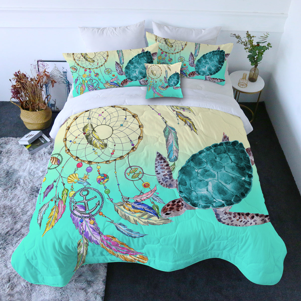 The Dreamcatcher and Sea Turtle Comforter with Shams and Pillow Cover