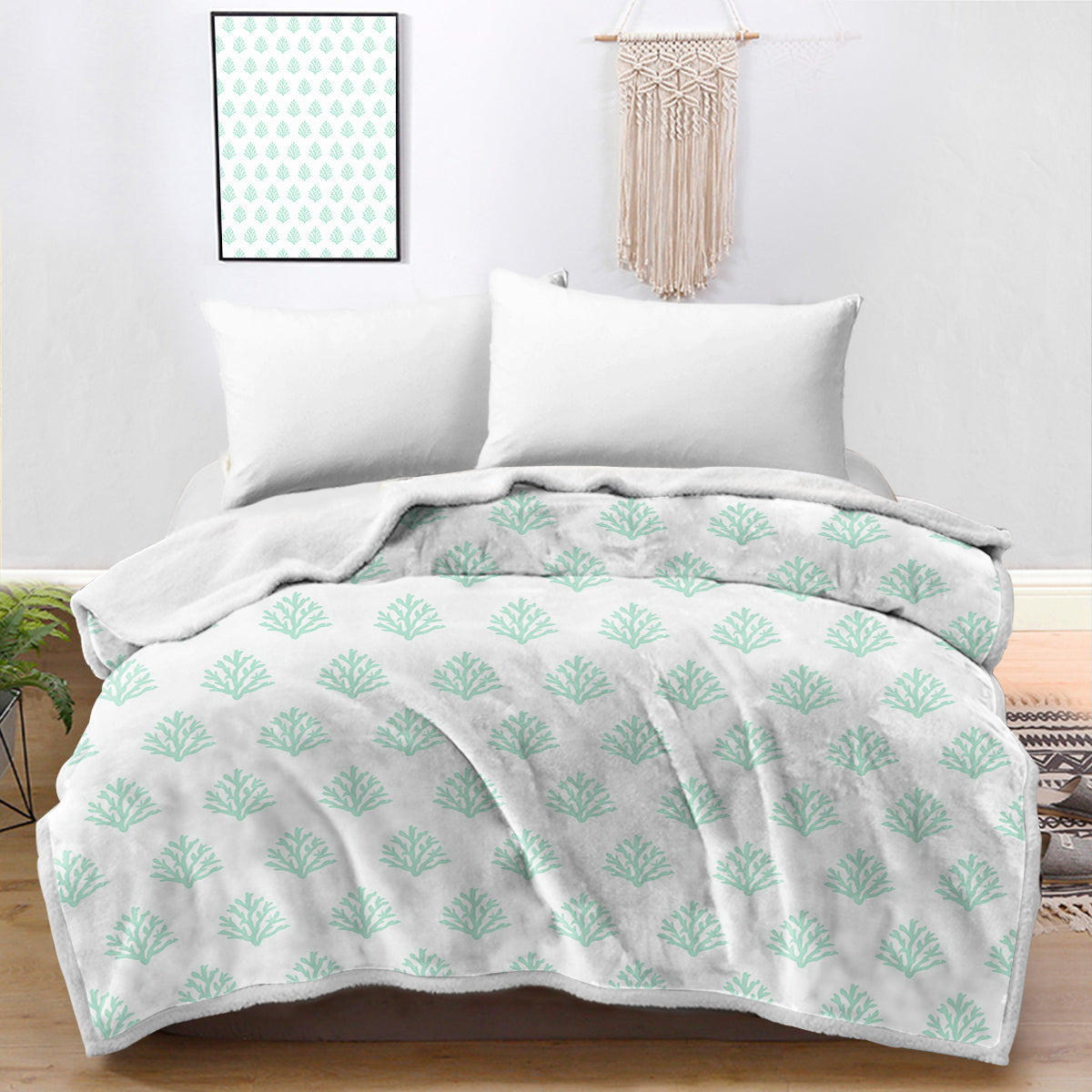 Coral Mint Bedspread Blanket