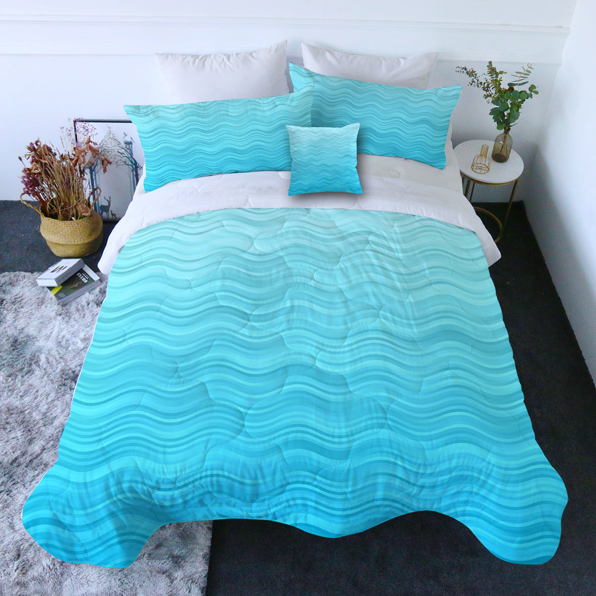 Waves of Blue Comforter with Shams and Pillow Cover