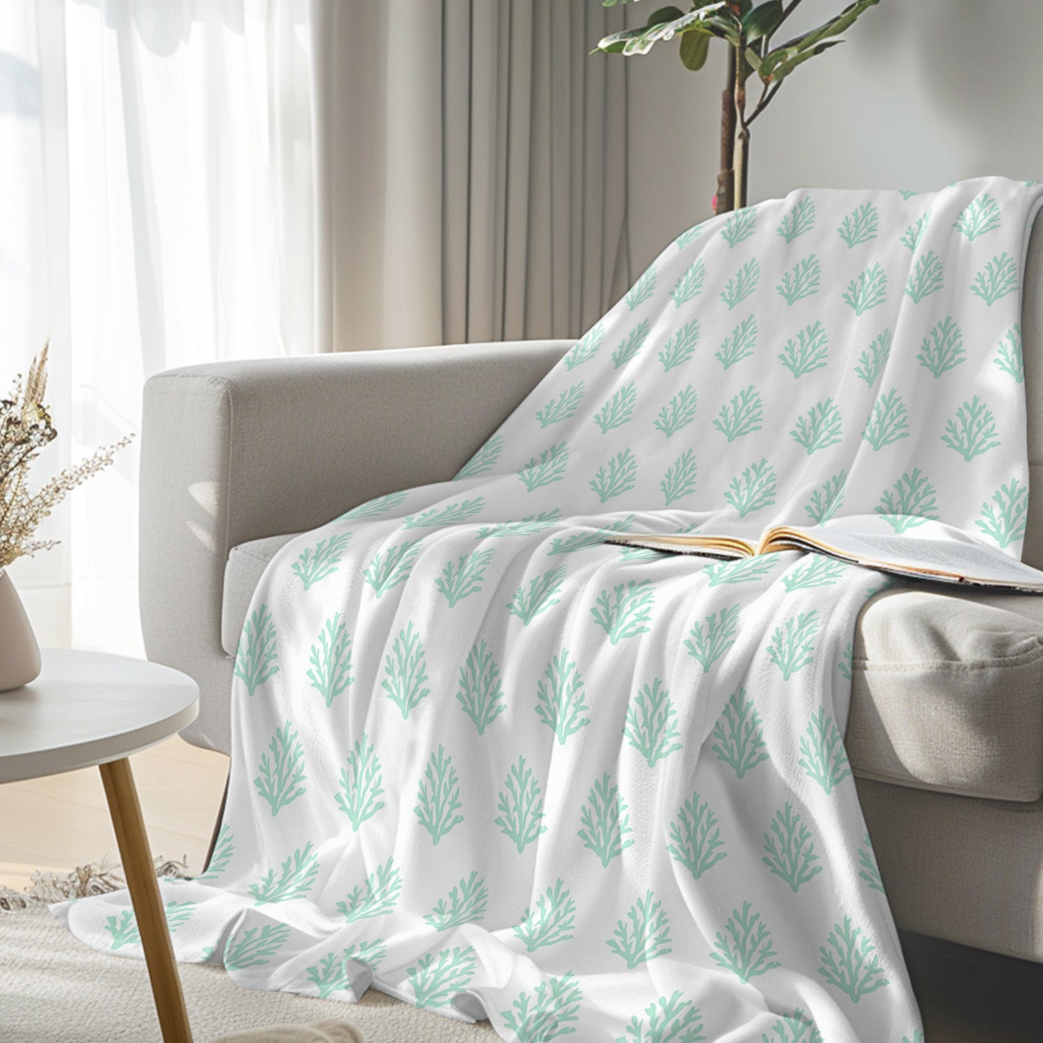 Coral Mint Flannel Fleece Blanket