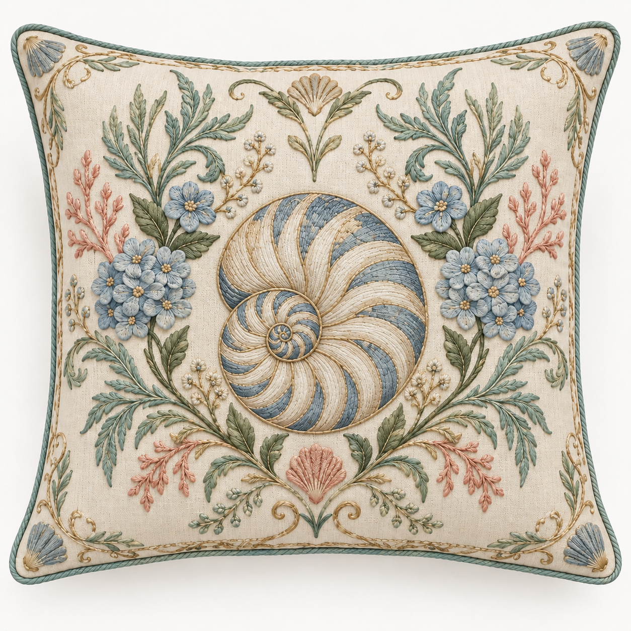 Heritage Nautilus pillow cover, clean front view