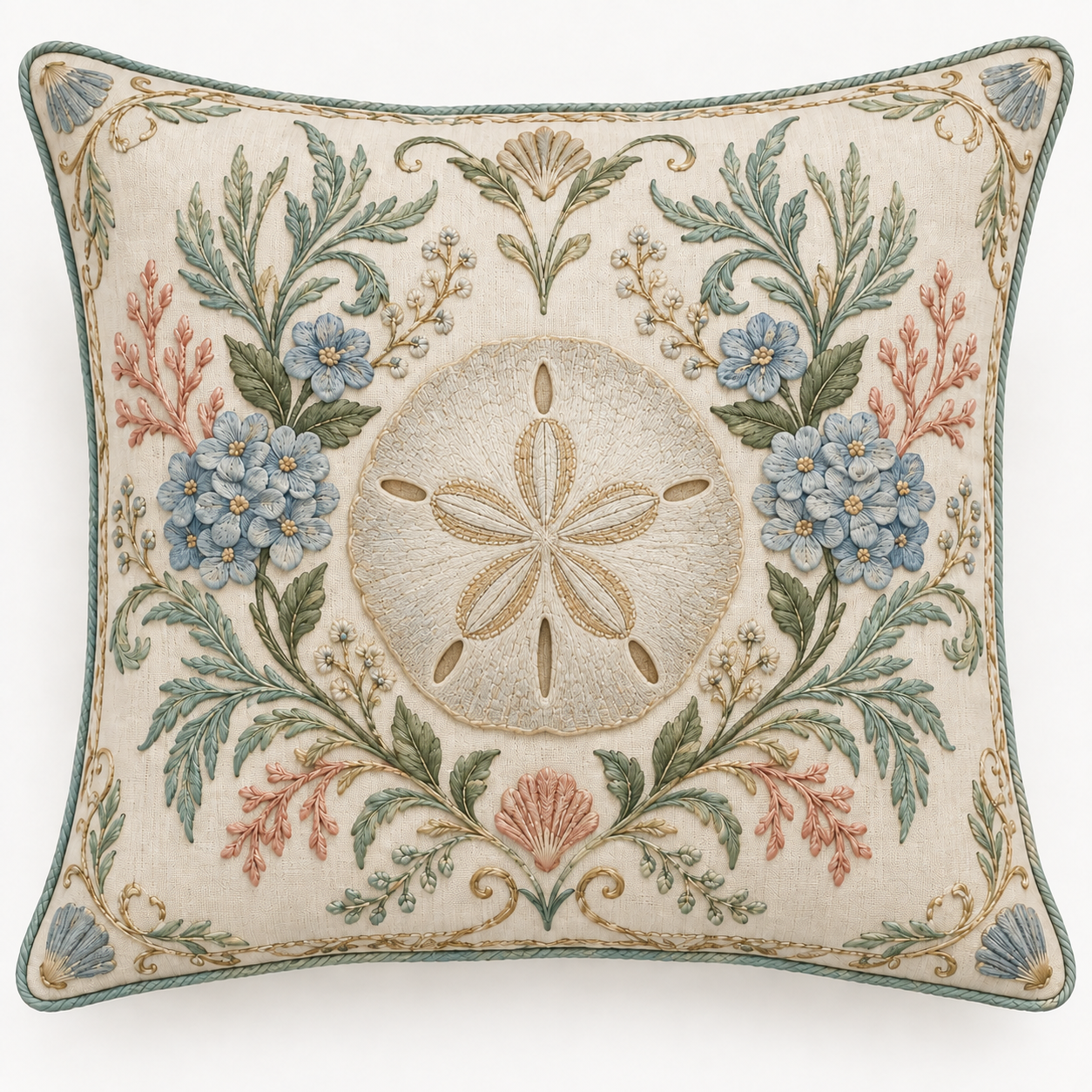 Coastal Sand Dollar pillow cover, clean front view