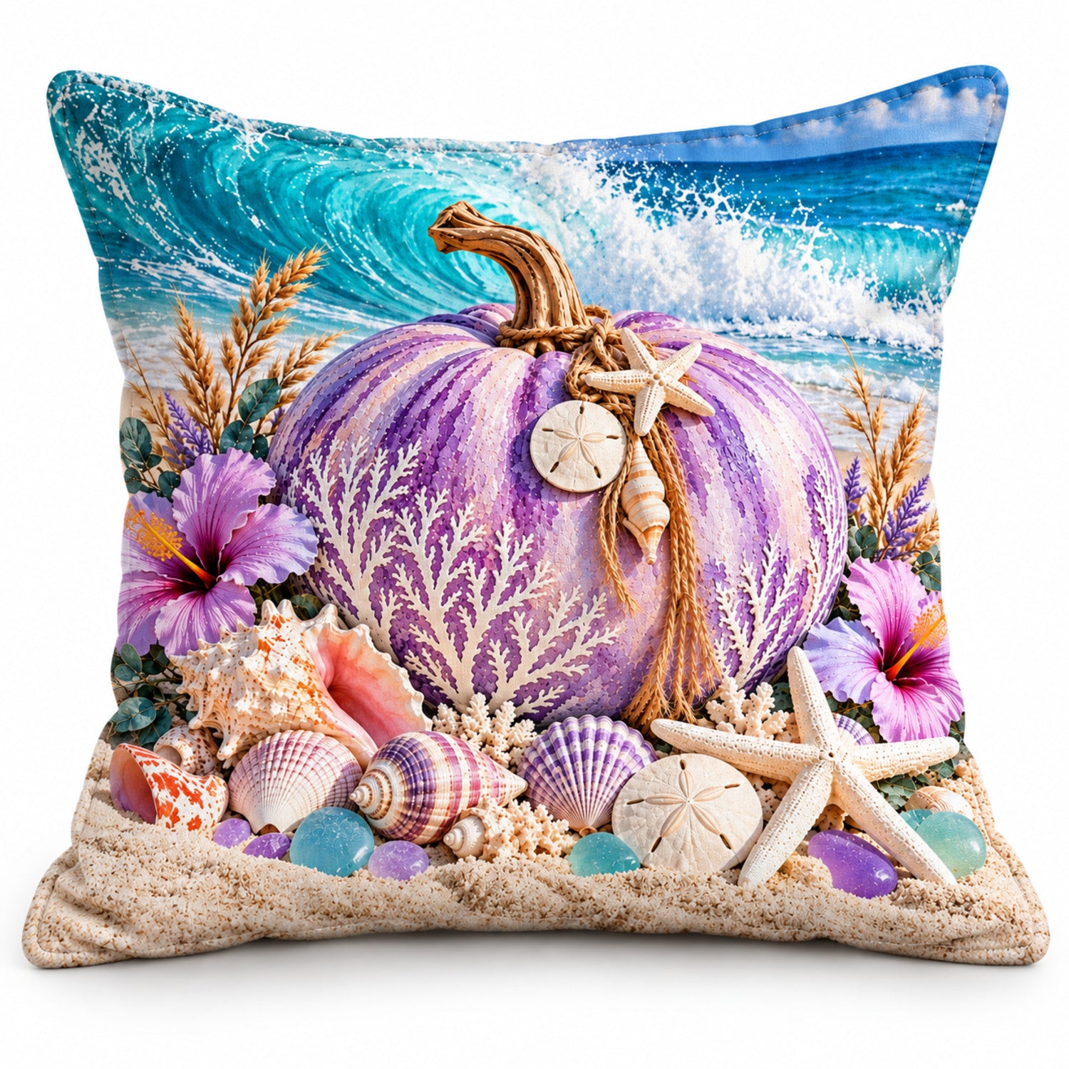 Purple Reef Pumpkin pillow cover on a white background