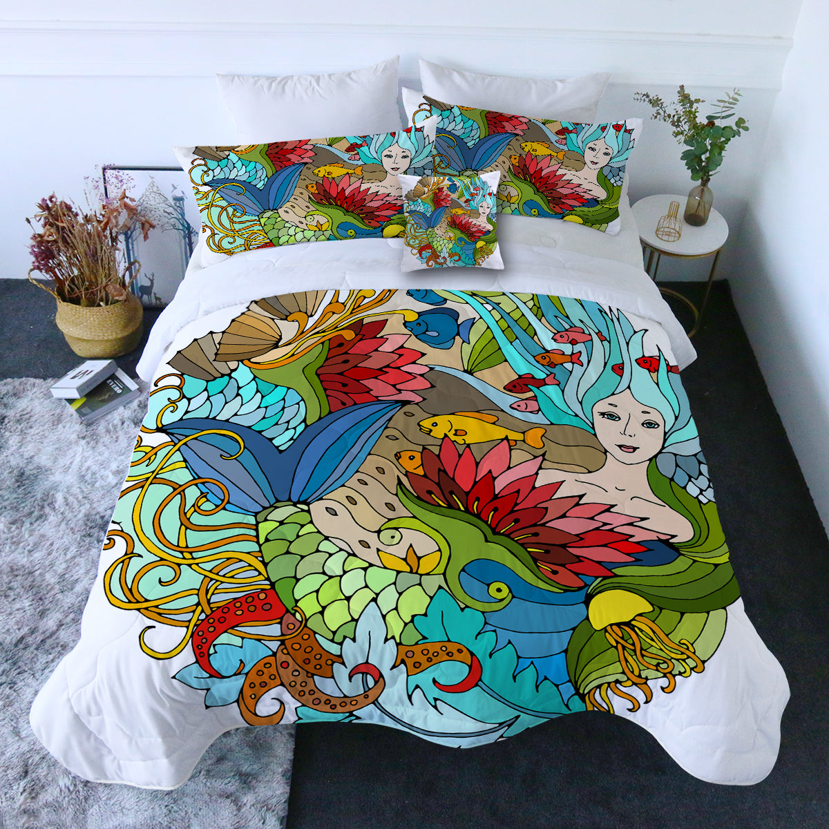 The Happy Mermaid Comforter with Shams and Pillow Cover