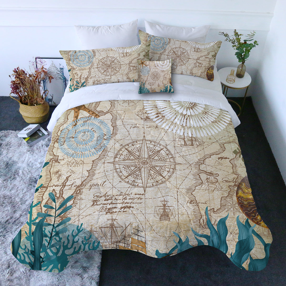 Nautical Chart Comforter with Shams and Pillow Cover