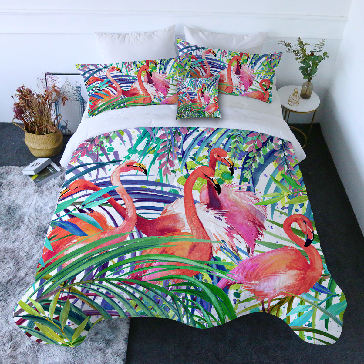 Flamingo Passion Comforter with Shams and Pillow Cover