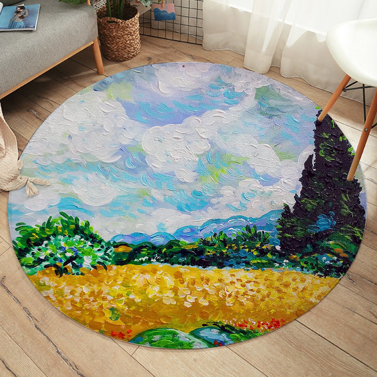 Van Gogh Wheat Fields Round Area Rug