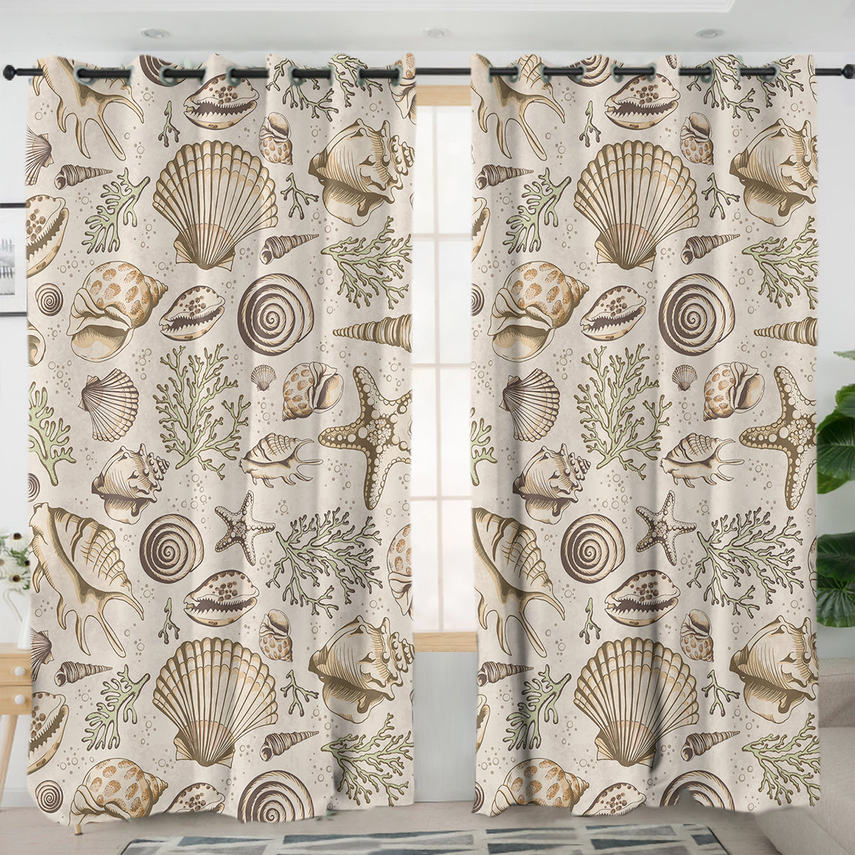 Brown Seashells Curtains