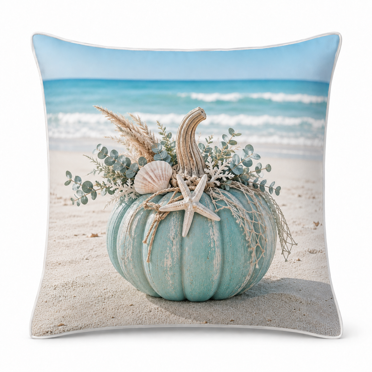 Seafoam Coastal Pumpkin pillow cover clean front view