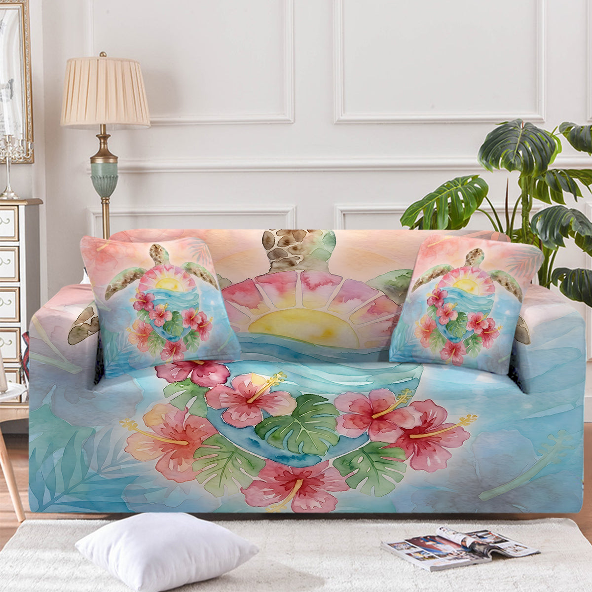 Sea Turtle Sunrise Couch Cover