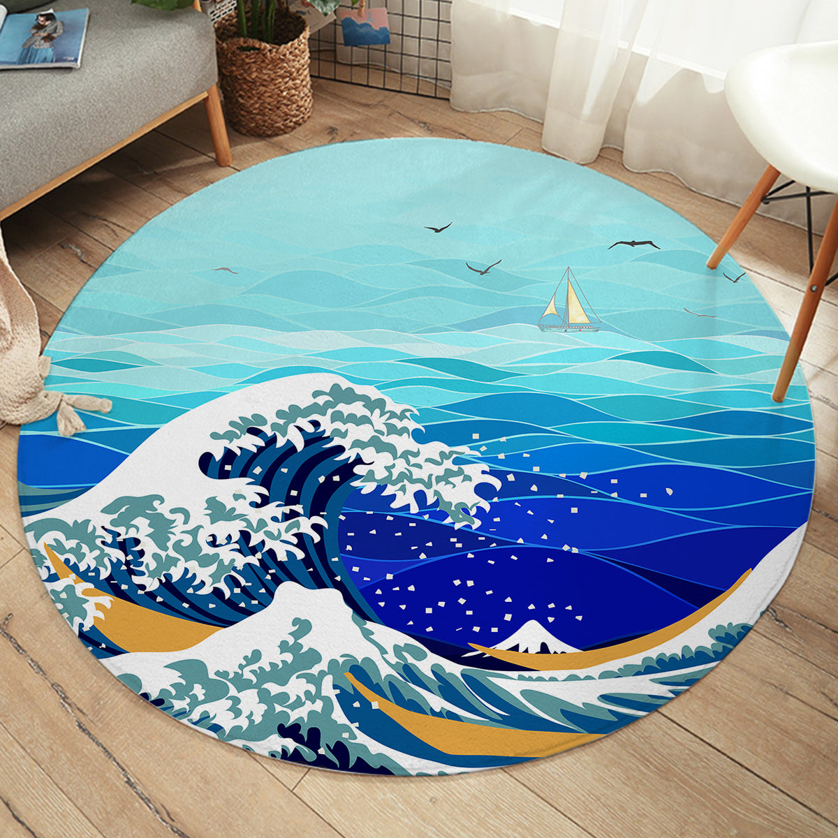 The Great Wave Round Area Rug
