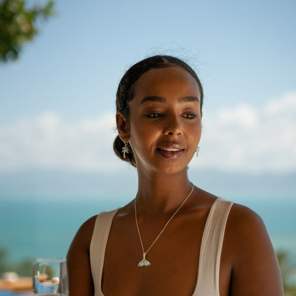 Caribbean Larimar Palm Tree Earrings - Miami