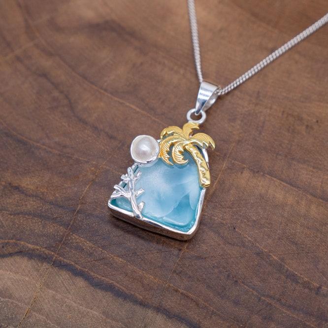 Larimar and White Pearl Necklace