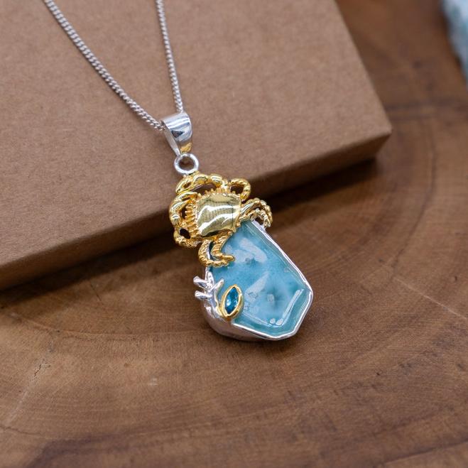 Gold Larimar Crab Necklace