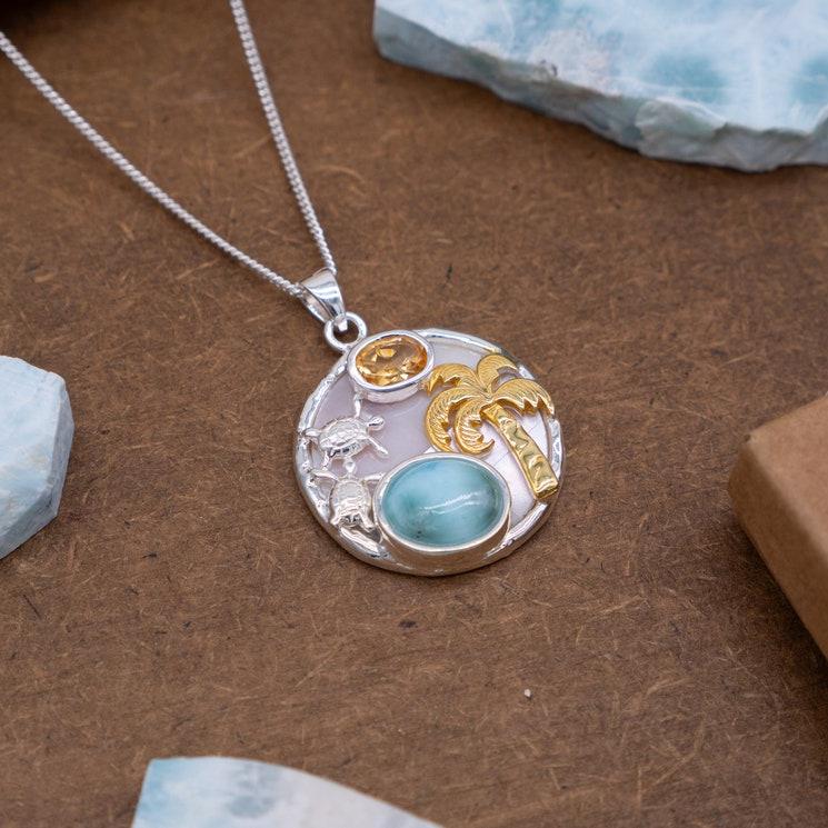 Turtles and Palm Tree Necklace