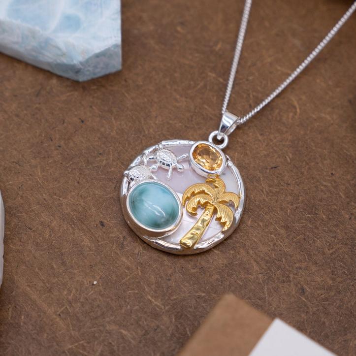 Turtles and Palm Tree Necklace