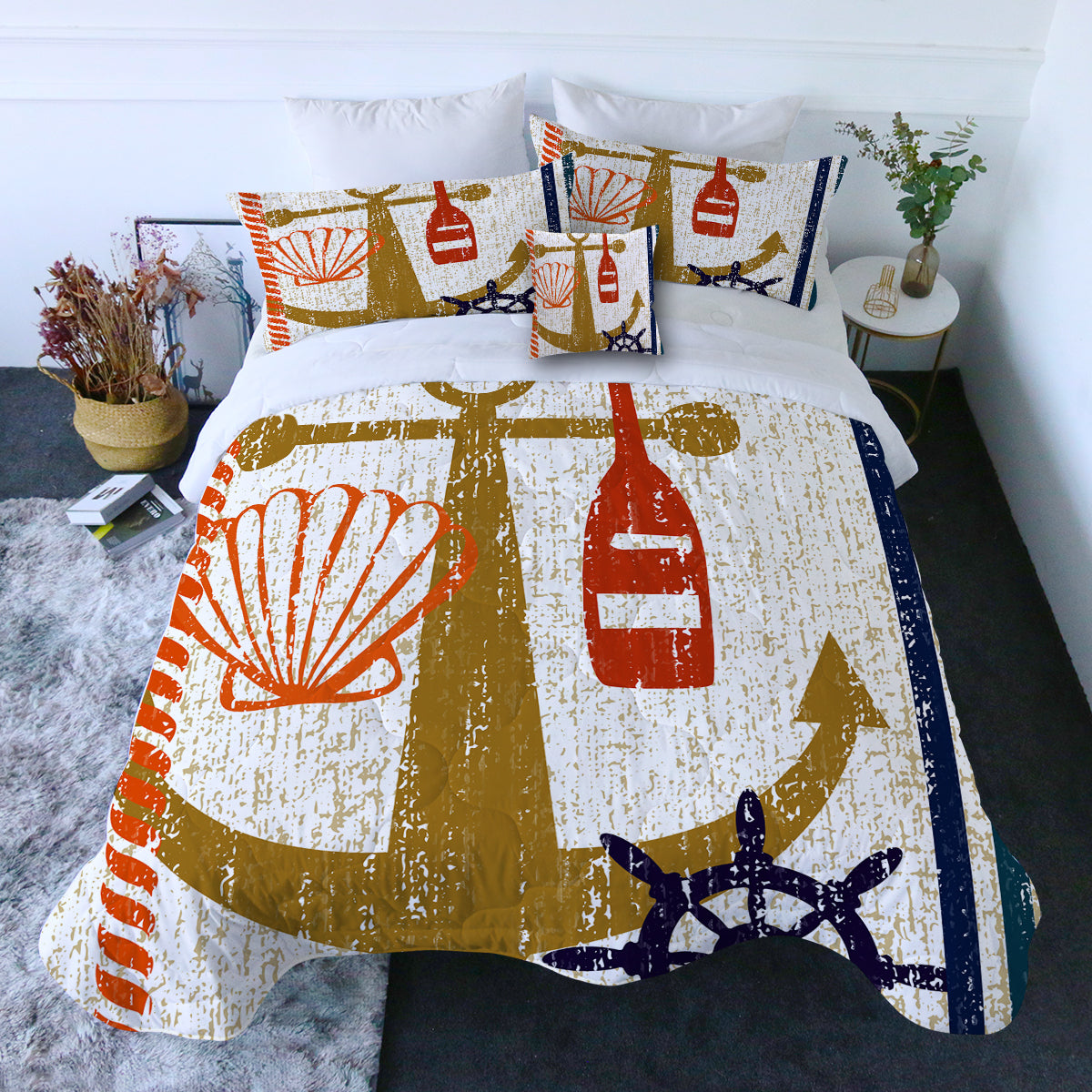 Beachy Anchor Comforter with Shams and Pillow Cover