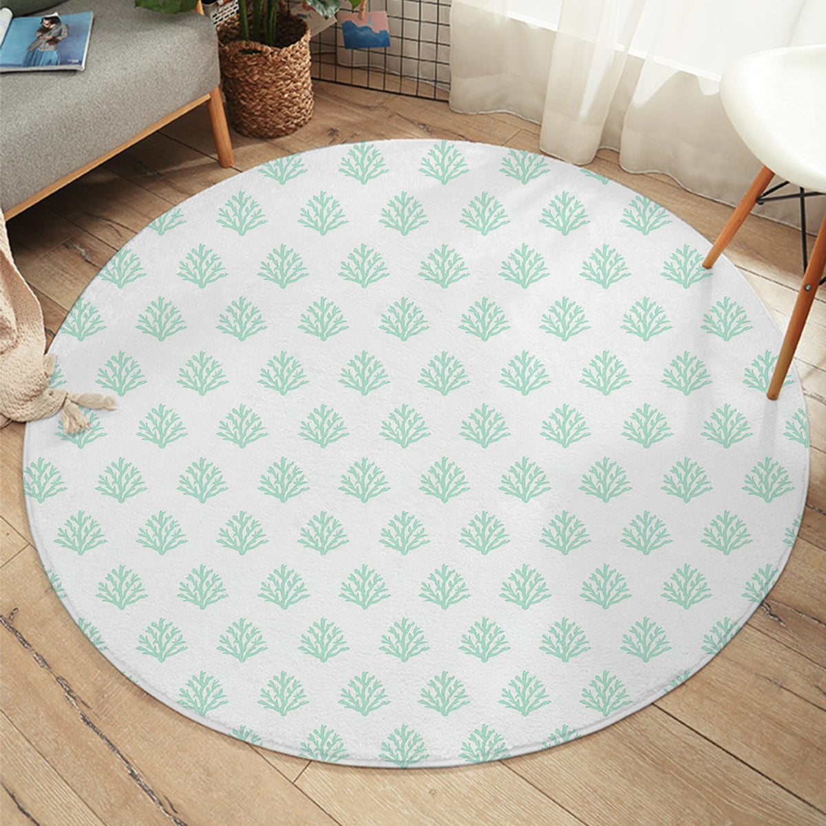 Coral Mint Round Area Rug