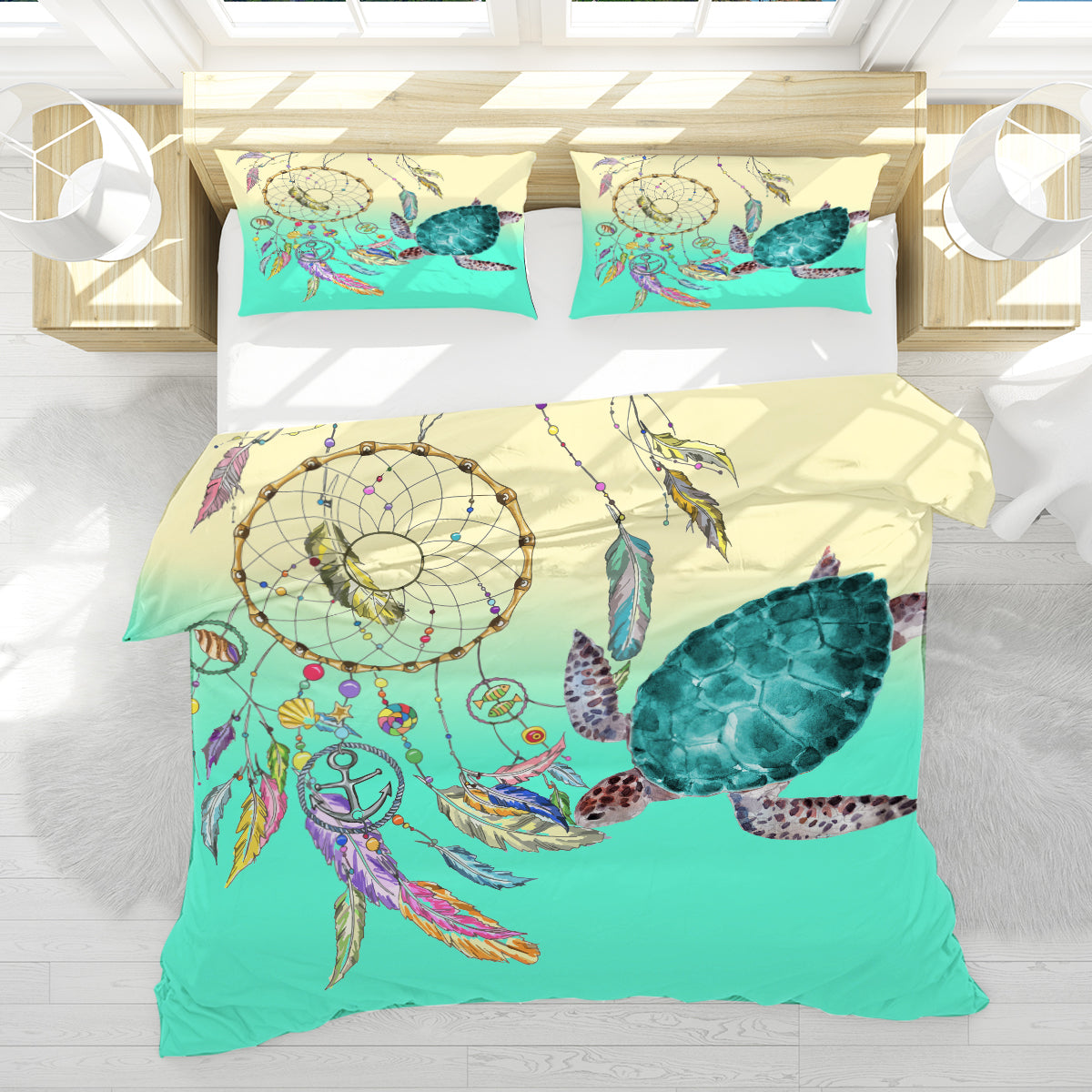 The Dreamcatcher and Sea Turtle Reversible Bed Cover Set
