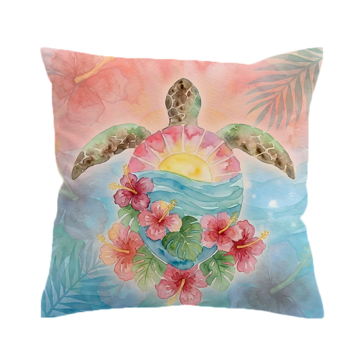 Sea Turtle Sunrise Pillow Cover