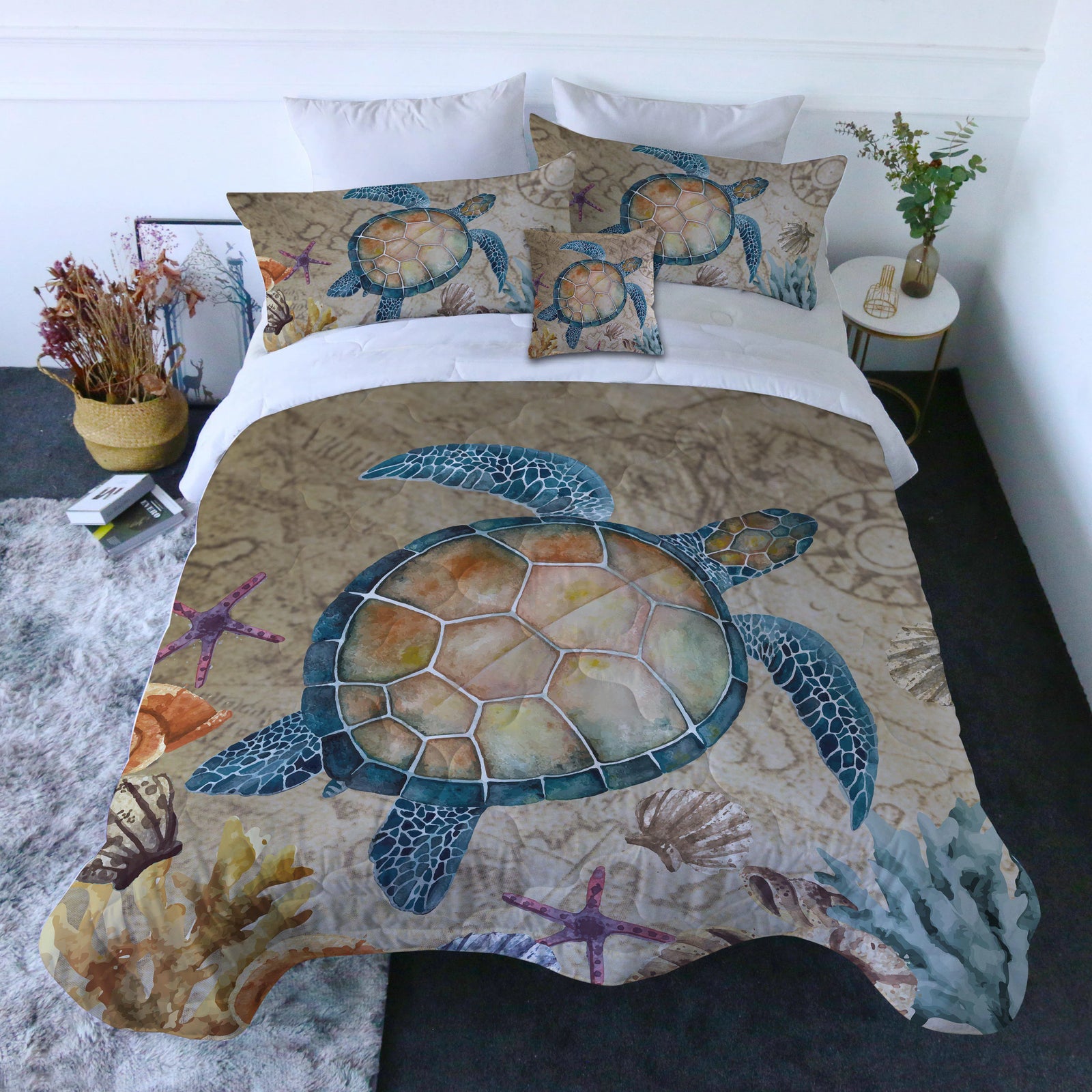 Turtle Island Comforter with Shams and Pillow Cover