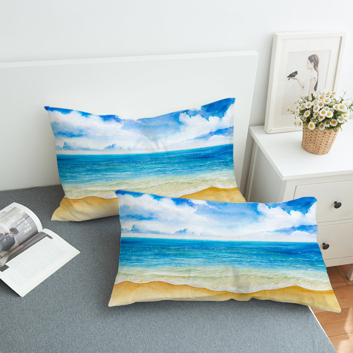 Beach Painting Comforter with Shams and Pillow Cover