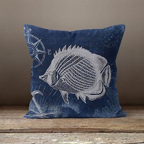 Navy Blue Sealife Set of 4 Pillow Covers