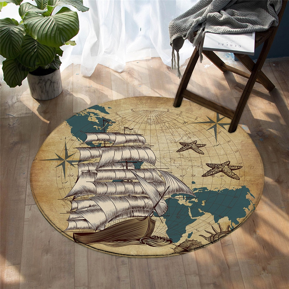 Ship Ahoy Round Area Rug