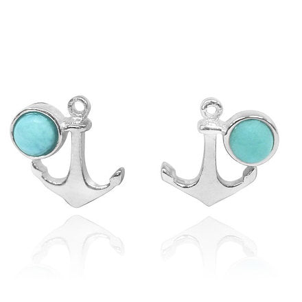 Anchor Stud Earrings with Larimar