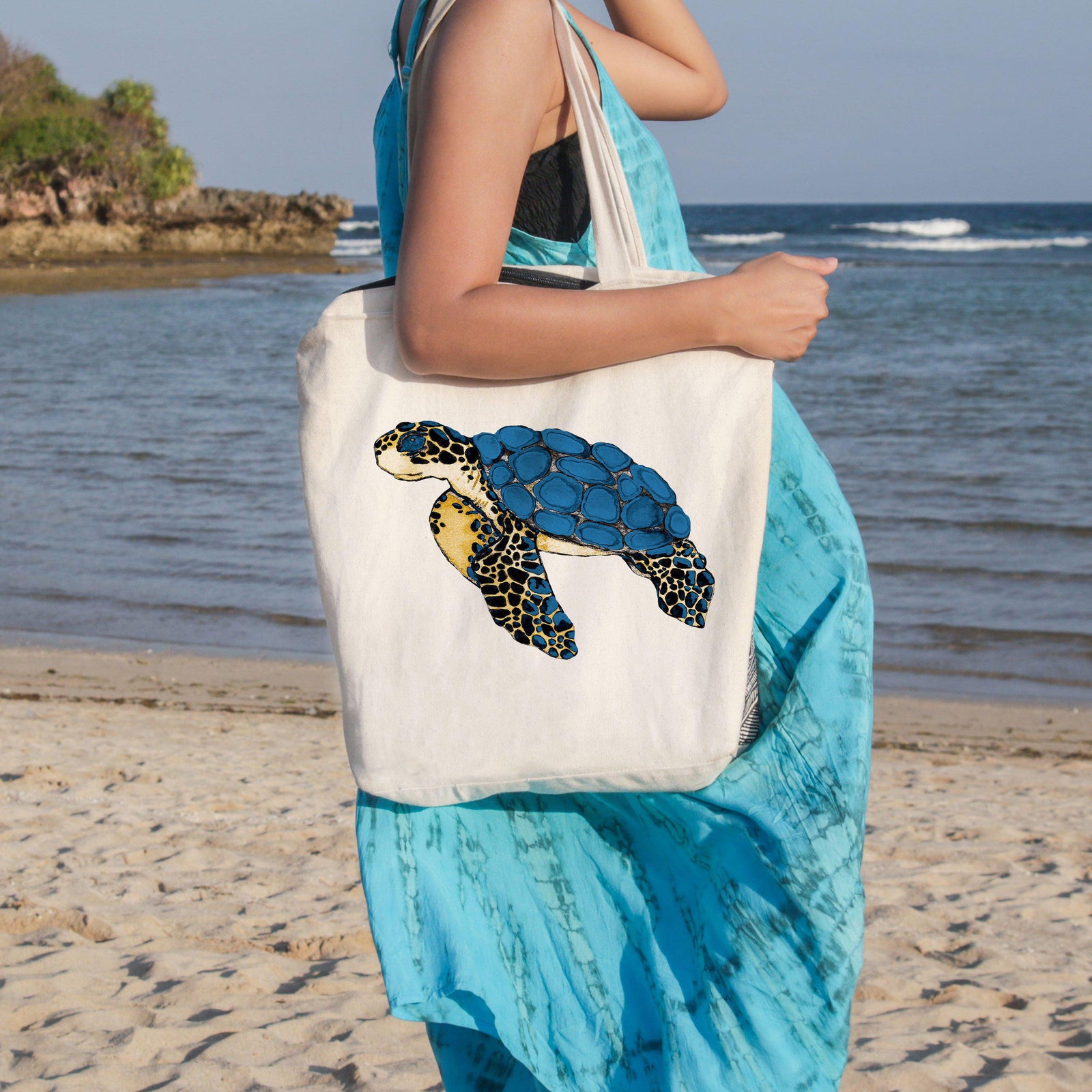 Sea Turtle Blues Beach Tote