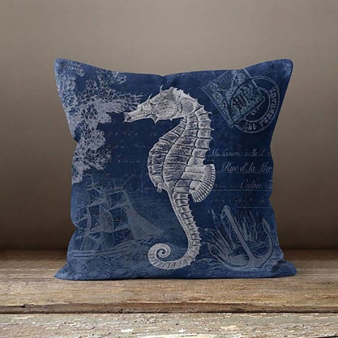 Navy Blue Sealife Set of 4 Pillow Covers